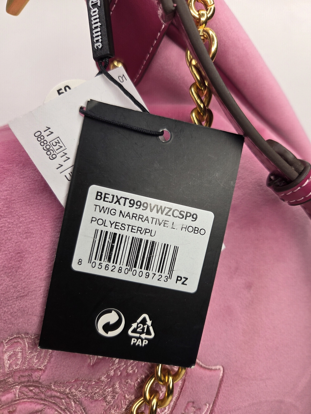 💕▪️Juicy Couture▪️uk Exclusive Twig Pink Suede Purple Trim Gold Chain Hobo Bag - Picture 6 of 13